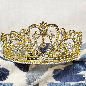 Beautiful gold & crystal tiara - bride, pageant, birthday, more! * - Picture 1 of 8