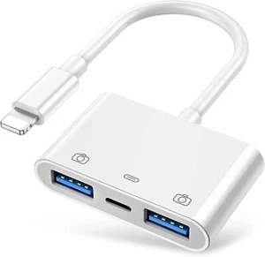 Adattatore OTG per iPhone a doppia fotocamera USB 3.0 con porta di ricarica per iPad - Foto 1 di 11