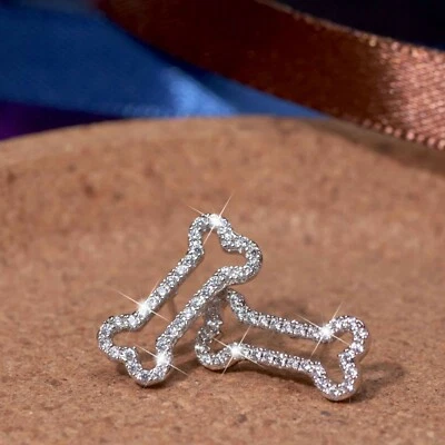 18k white gold gp silver made with SWAROVSKI crystal Dog Bone drawing earrings — 第 1/4 张图片