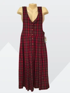 Portraits by Northern Isles Red Plaid Full Length Button All Cotton Dress Size 6 - Picture 1 of 8