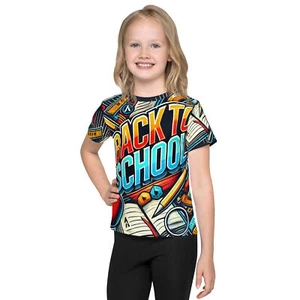 Back To School Kids crew neck t-shirt Fun Children Colorful Design Regular Fit T - Picture 1 of 12