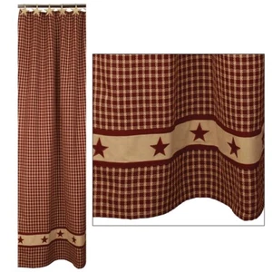 New Primitive Farmhouse Bathroom TAN RED WINE APPLIQUE STAR SHOWER CURTAIN 72" - Picture 1 of 1