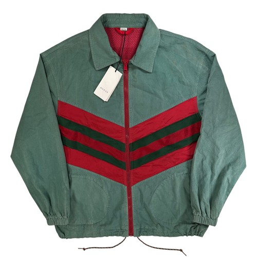 Giacca Bomber Gucci Taglia M Verde Rigato Rosso Zip Elegante Stile Casual Cappotto