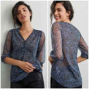 Anthropologie Gretchen gesmokte transparente Tunika in Blau und Schwarz - Größe 2X - Bild 1 von 8