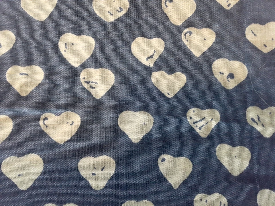 Hoffman California Country Blocks Cotton Fabric Cornflower Blue w White Hearts - Image 1 of 4