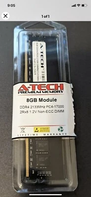 A-Tech 8GB PC4-17000 Desktop DDR4 2133 MHz Non ECC 288-Pin DIMM Memory RAM 1x 8G - Image 1 of 3