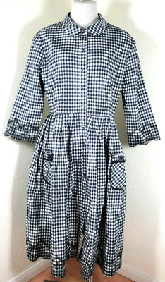 NUEVO CON ETIQUETAS MANOUSH VESTIDO MANGA LARGA ALGODÓN BORDADO A CUADROS NEGRO BLANCO M L 7 8 10 Foto 1 de 4
