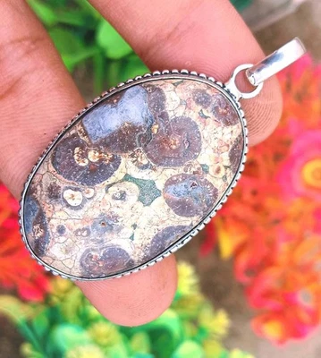 Colgante de jaspe amapola hecho a mano enchapado en plata de ley 925 joyas de piedras preciosas Foto 1 de 2