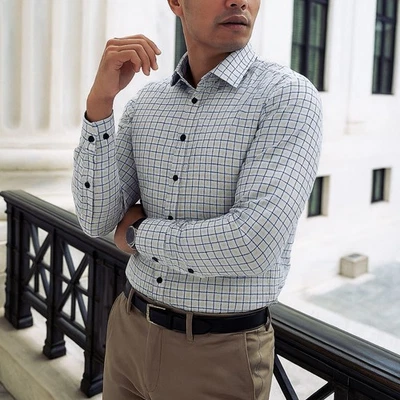 OLYMP Luxor Modern Fit Check Long Sleeve Shirt Flip Cuffs Mens Size 17"/43 - Image 1 of 4