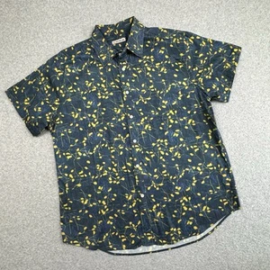 32 Bar Blues Botanical Leaf Print Shirt Mens Large Button Up Short Sleeve Navy - Picture 1 of 6