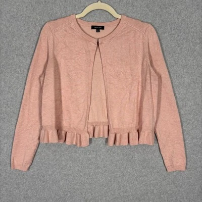 Verve Ami Cardigan Sweater Women Medium Pink Ruffle Open Crop Coquette Twee Soft - Image 1 of 4