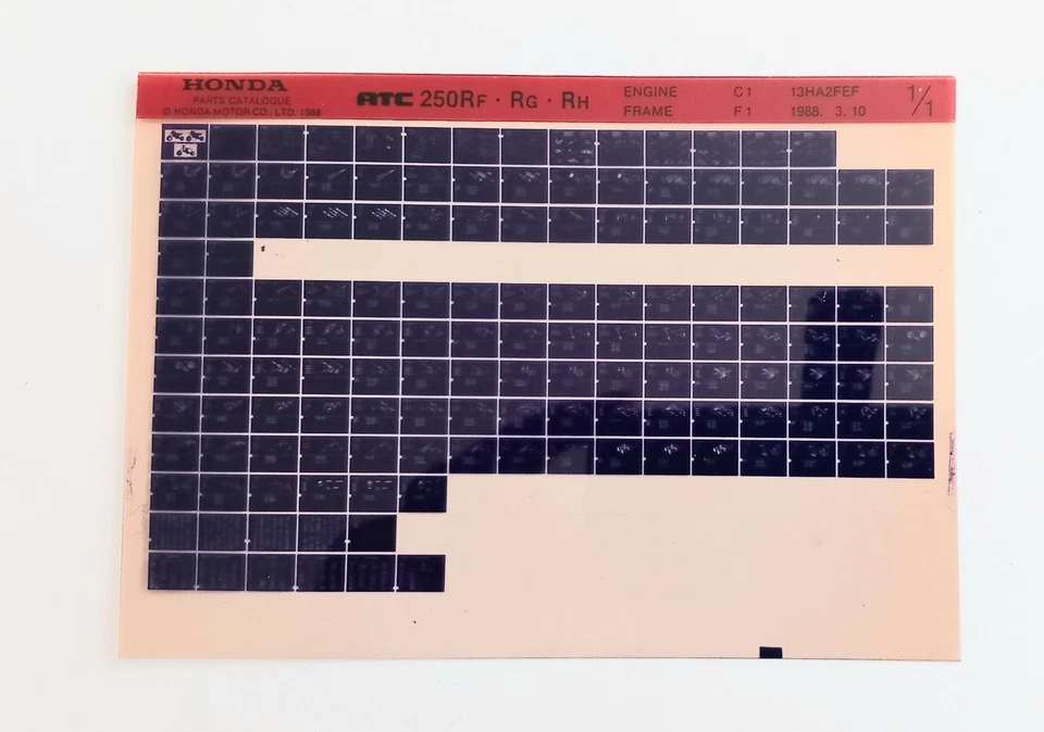 Honda ATC 250 RF/G/H 1988 PARTS LIST MICRO FICHE - Image 1 of 1