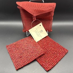 Pottery Barn Pomegranate Red Beaded Coasters Set of 4 Made in India 4” Squares - Picture 1 of 5