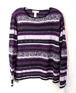 Valerie Stevens Size XL Purple Striped Cotton Blend Long Sleeve Sweater Retro - Picture 1 of 12