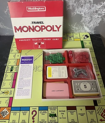 Vintage Monopoly Waddingtons 1984 Travel Edition Red Box Complete VGC - Image 1 of 4