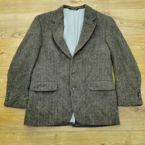Lands' End Harris Tweed Blazer Jacket Mens 40R Herringbone Brown Business Wool - Picture 1 of 12