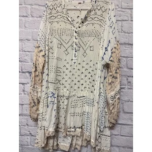 Free People Boho Ivory Neutrals Long Sleeved 1/4 Button Tunic Dress NWOT LARGE - Picture 1 of 5