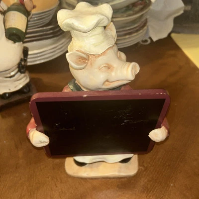 Vintage Chef Pig Statue Menu Board French Shop Restaurant Bakery 12” X 8-1/2” - Image 1 of 4