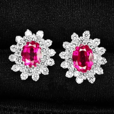 Magenta Pink Rubellite Tourmaline 3.15Ct 925 Sterling Silver Handmade Earrings - Image 1 of 4