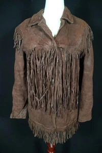 Vintage 1960's Dunkelbraun Hirschleder Damen Western Fransen Jacke Größe Medium - Bild 1 von 2