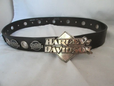 Harley Davidson Hebilla y Cinturón Negro Ojal y Logo HD Cuero Genuino Talla 30 Foto 1 de 4