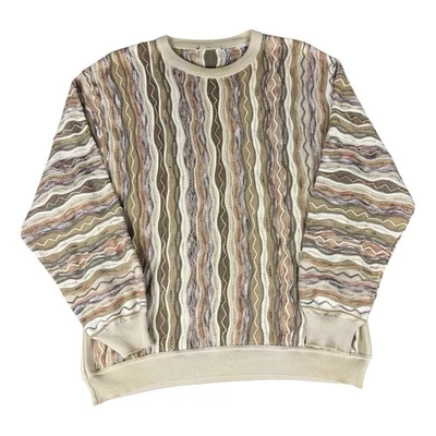 Suéter Tejido 3D De Colección Marrón Beige Tostado Biggie Texturizado Abuelo Para Hombre Talla L Foto 1 de 4