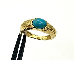 Gold Tone Ring With Turquoise Stone Hallmarked Italy  Unique Women's Jewelry - Picture 1 of 7