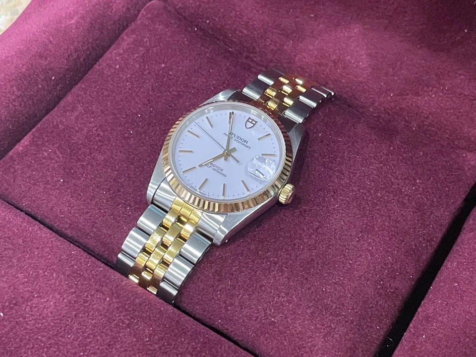 RARE TUDOR PRINCE OYSTER DATE WHITE 74033 TWO TONE STEEL YELLOW GOLD ROLEX CASE - Image 1 of 4