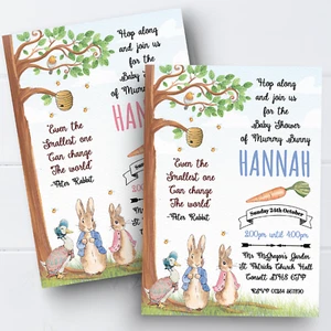 Personalised Peter Rabbit Baby Shower Invitations Flopsy Bunny Baby Invites x10 - Picture 1 of 4