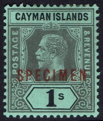 CAYMAN ISLANDS 1912 KGV SPECIMEN 1/- GREEN BACK Foto 1 de 2