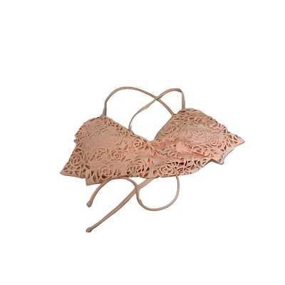 Xhilaration Light Pink Floral Lazer Cut Bikini Swim Top Tie Back Womens Sz S NEW - Image 1 of 4