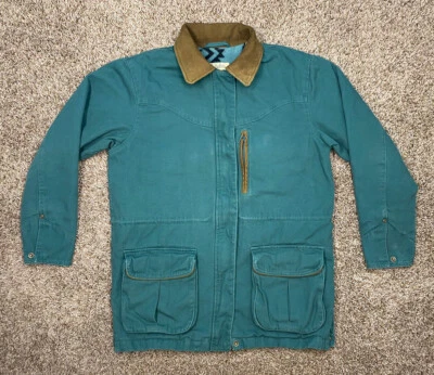 Cabelas Chore Coat Women Sz Medium Aztec Print Fleece Lined Denim Field Pockets - Image 1 of 4