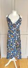 Primark 10 Navy Floral Summer Wrap Dress Holiday High / Low Midi Spagetti Strap 