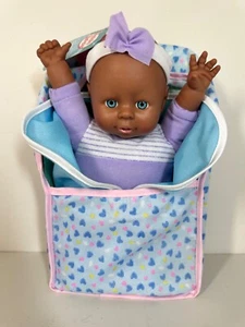 Neu! Pampie Sweetie 11 Zoll schwarze Babypuppe lila in Trage mit blauer Decke - Bild 1 von 5