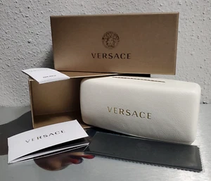 VERSACE WEISSES LEDER CLAMSHELL GROSSES SONNENBRILLENETUI + TUCH + BOOKLET + BOX - Bild 1 von 4