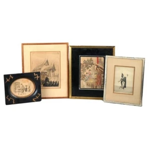 Vier antike japanische Holzschnitte um 1920 - Bild 1 von 14