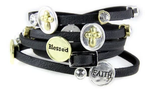 4031036 Leather Wrap Christian Cross Bracelet Live Faith Believe Religious In... - Picture 1 of 1