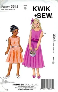 Kwik Sew 3348 Girls' Sleeveless Dresses, Gathered or Paneled Skirt Option Sz 4-8 - Picture 1 of 4