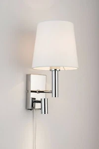 LED Reading Light with Switch, Plug-In Wall Light, Polished Chrome, White Shade - Picture 1 of 9
