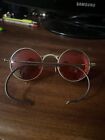 Antique WWII Red Welsh Goggles Sunglasses Spectacles Vtg Old Steampunk Glasses 