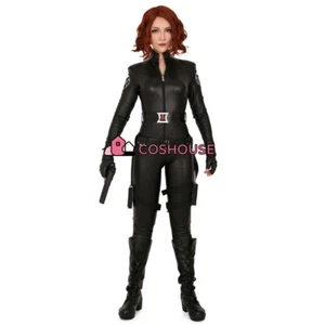 Women's Black Widow Cosplay Costume Bodysuit PU Fullset with Gloves - Picture 1 of 10