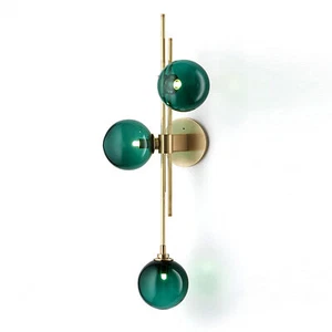 Mid-Century Modern Decor Globe Wall Sconce Green Glass Indoor LED Wall Light - Picture 1 of 11