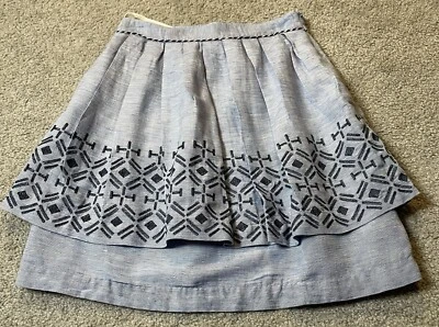 Saia plissada Odille Anthropologie tamanho 0 mistura de linho em camadas geométrica Preppy - Imagem 1 de 4