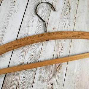 New Zealand Dry Cleaning Company Wooden Hanger ca. 1940s Howe St. Auckland - Picture 1 of 7