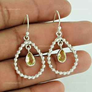 Orecchini Pendenti In Argento Sterling Con Gemma Citrina Per Fidanzamento - Foto 1 di 5
