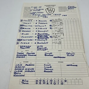 RARE HTF 1987 Milwaukee Brewers 7/27/87 Team Game Used Prep Schedule Vs Rangers - Picture 1 of 13