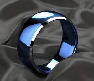 Herren Größe 9-13 blau Edelstahl Ring, Silber schräge Kante Herren Hochzeit oder Geschenk - Bild 1 von 3