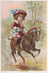 A GAY CAVALIER XRare 19thC c1890's Chromolithograph Dashing Boy on Horseback  - Bild 1 von 1