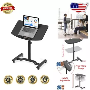 Versatile Height Adjustable Laptop Cart with Tilting Top - Black Metal Design - Picture 1 of 8