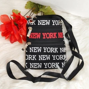 New York GTS Crossbody Purse New York Black 2 Zipper Pockets - Picture 1 of 8